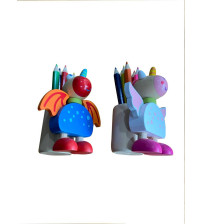 wooden dragon unicorn pencil holder with 6 colour pencil